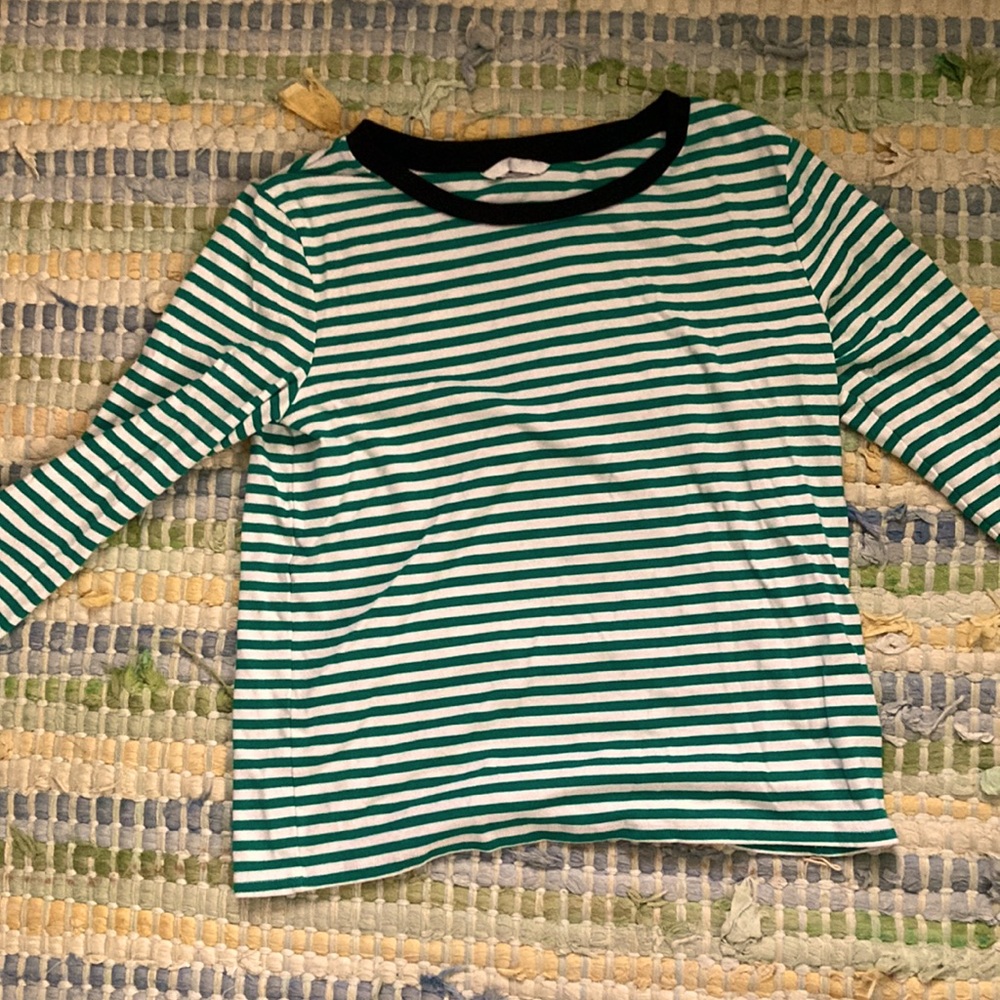 H&M Green and White Striped Long sleeved Shirt